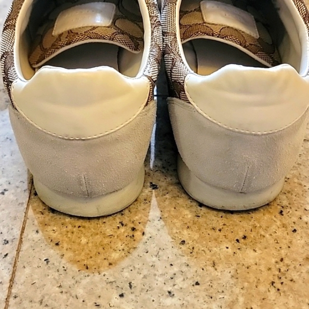 COACH Low Top Lace Up Women's White Leather Sneakers Classic Coach Print - Picture 5 of 7
